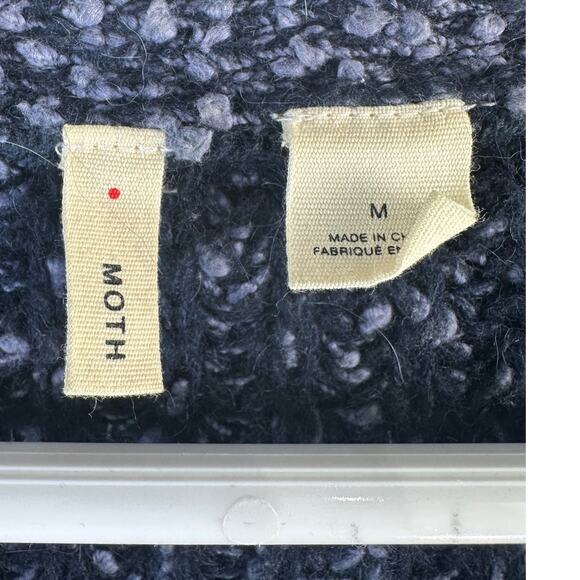 MOTH Anthropologie Sweater Womens Medium Navy Blue‎ Cable Knit Wool Alpaca Blend - Picture 9 of 10